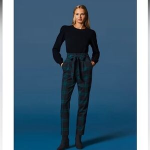 Antonio Melani Natalia Tartan Plaid Print Paper Bag Waist Belted Pants